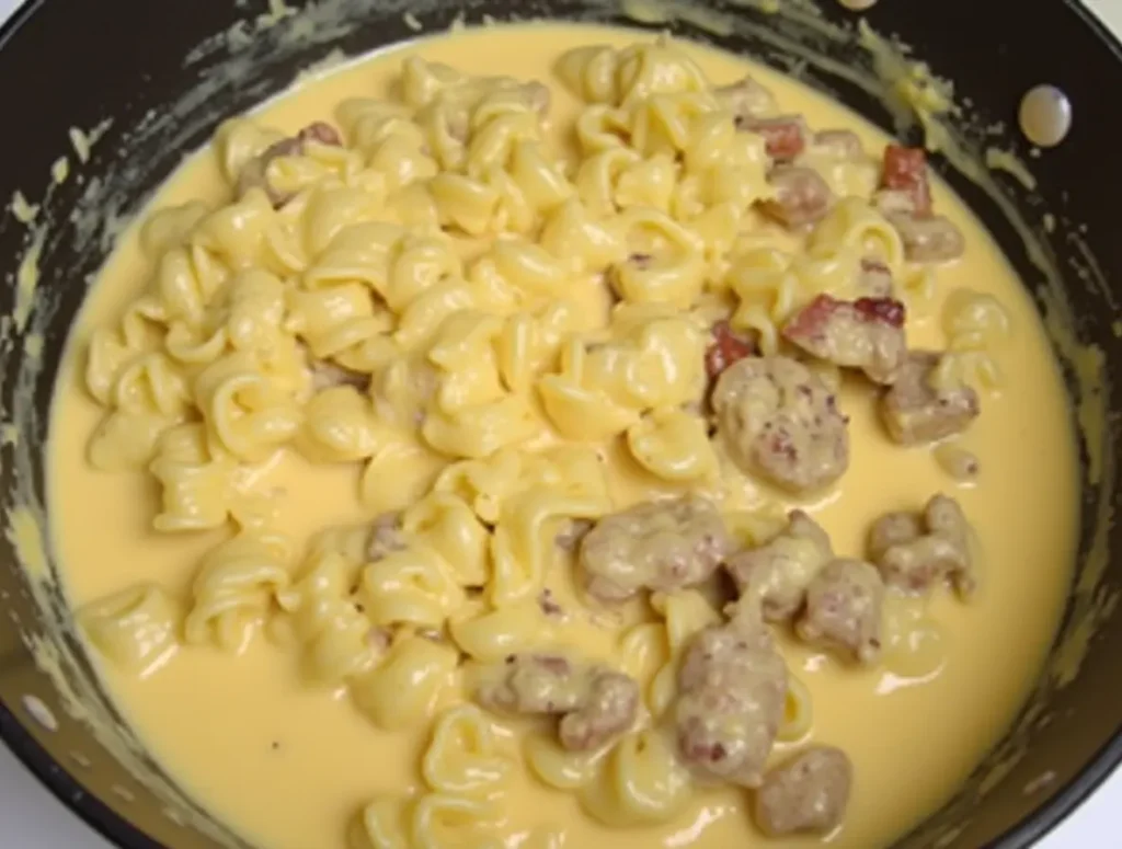 cooked pasta and beef